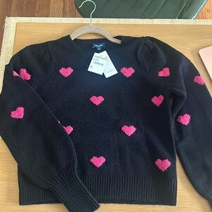 SPLENDID “Anna” wool blend heart pattern crew neck long sleeved cropped sweater